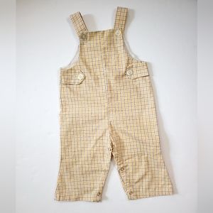 Vintage 80s 90s Yellow White Plaid Jumper Overalls 18 Months Classic Poly-Cotton